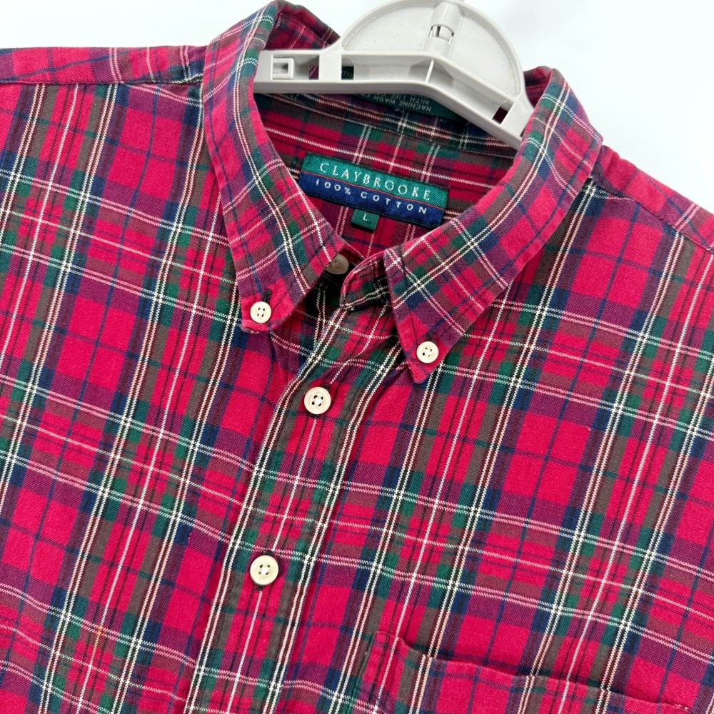 CLAYBROOKE Long Sleeve Button Down Shirt Mens Large Plaid Red Green Blue Cotton